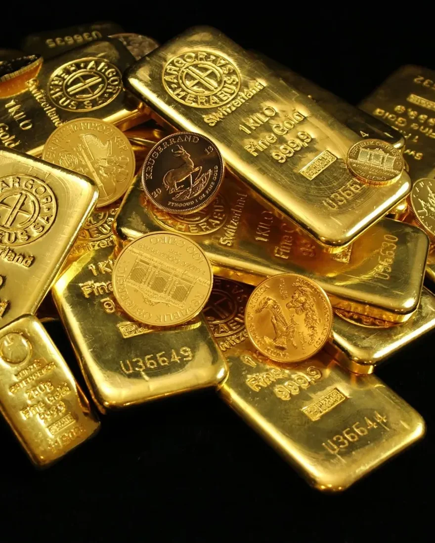Gold bars and coins